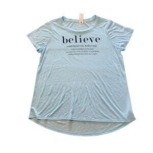 Inspirational T-shirt Believe Definition‎ Positive Uplifting Womens 1X Blue NEW